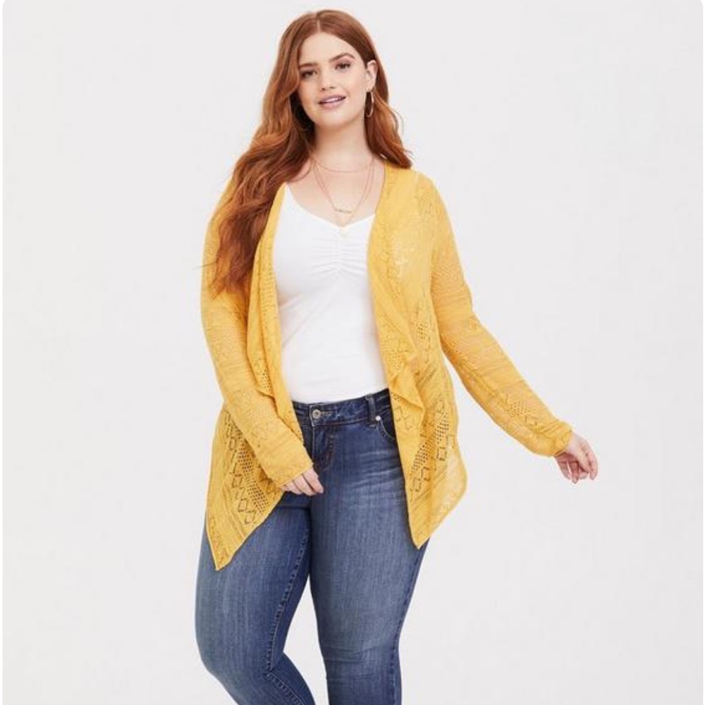 Torrid sz 1x Yellow Pointelle Drape Cardigan!!!